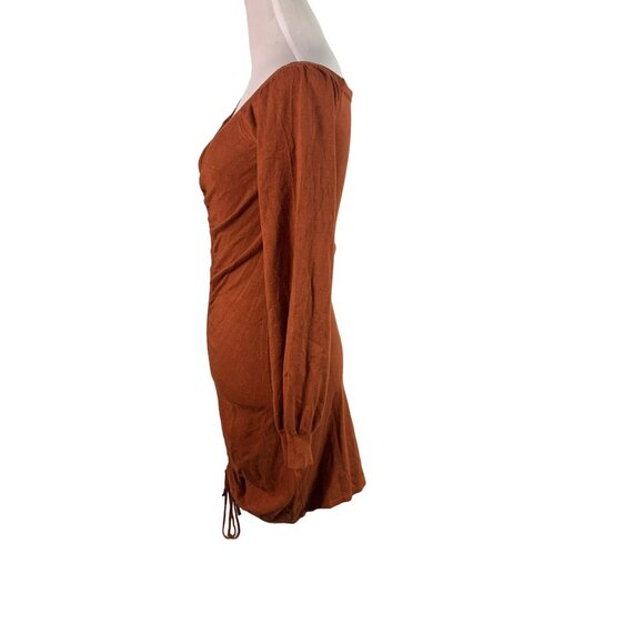 🟣🟣🟣 FOREVER 21 Women's Size Medium Burnt Orange Puff Sleeve Rouched Tie Fitte - Picture 5 of 10